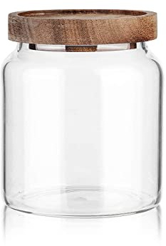 Labina Vorratsgläser Glas mit Holzdeckel, 600ml Glasbehälter Töpfe | Weithals Aufbewahrungsglas mit Lids, Luftdicht Aufbewahrungsglas mit Deckel für Zucker, Kekse, Spaghetti