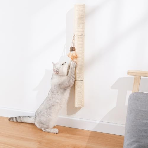 MIUZMORE Katzenbaum, Wandmontierter Kratzbaum Groß, Sisalseil für Kratzbaum, 72cm Kletterwand Katzen mit Katzenspielzeug