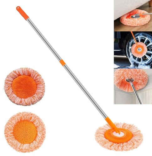 Trapeador De Limpieza Ajustable Giratorio De 360°, Mopa Extensible con Mango Largo, Mopa Giratoria con 2 Fregona Redonda Reemplazable, Mopa de Microfibra para Limpiar el Suelo, Baño, Coche