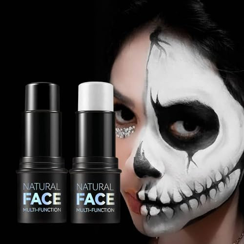Halloween Maquillaje Stick Negro Blanco,2 pcs maquillaje teatral stick pintura facial pintalabios negro maquillaje set Halloween pintura facial para zombie joker esqueleto payaso monstruo vampiro