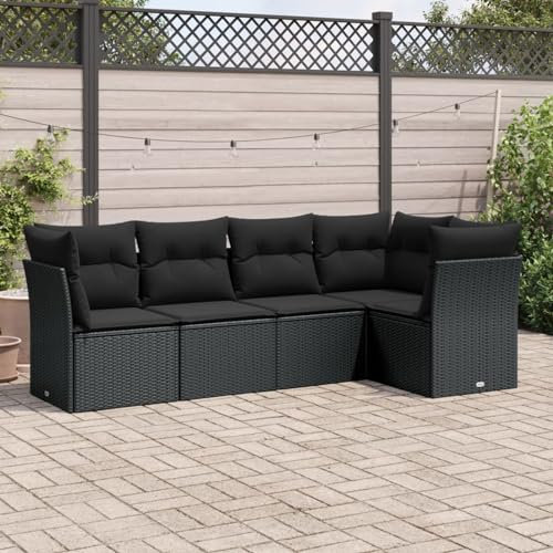 Keyroto Gartenlounge mit Stauraum Balkon Lounge Rattan Sofa Ecklounge Garten Lounge Sofa Outdoor Loungemöbel Gartensofa Ecksofa Sitzecke Balkon-Schwarz-5-tlg