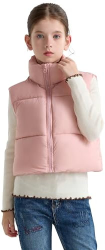 SOLOCOTE Gilet Invernale per Ragazze Impermeabile Caldo Senza Maniche con Colletto Alto Cappotto per Bambini Rosa 14 anno