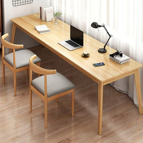 FUKEFUZ Juego Mesa y Silla Gaming Dos Personas con Patas Madera Maciza, escritorios Grandes Oficina en el hogar Madera Calidad, Escritorio en Forma L para Dormitorio(Natural,70.9 * 23.6 * 29.5in)