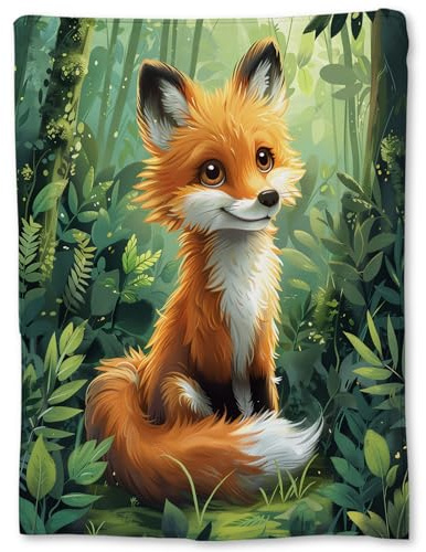 Ti Caldi Decke mit süßem Fuchs im Wald, weiche, warme, flauschige, leichte Flanell-Überwurfdecke, Wald-Design, perfekt für Couch, Bett, Reisen und Außenbereich, gemütliche Decken für Erwachsene,