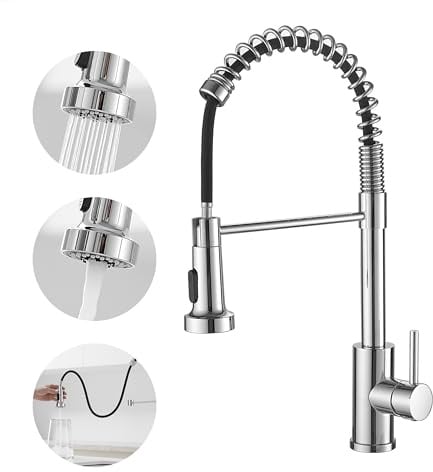 GENBONS Wasserhahn Küche,Federdesign,Hoher Bogen Hochdruck Küchenarmatur mit Herunterziehen Brause Armatur,Mischbatterie Spültischarmatur Küchenarmaturen,360°Schwenkbar Zwei Sprühfunktionen