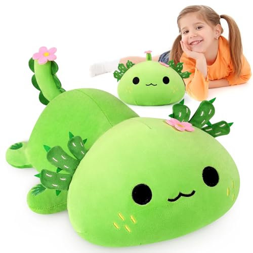 Fouvin Axolotl Plüschtier, Axolotl Kuscheltier, Kawaii Kuscheltier, 33cm Axolotl Plüschkissen Spielzeug, Plüsch Kissen,Wurfkissen Schmusetier Geschenk für Kinder Mädchen Jungen Geburtstag (Kakteen)