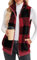 FEOYA Gilet Polaire à Carreaux pour Femmes Automne Hiver Gilet Chaud sans Manches Vestes Zippées à col Montant Gilet doux avec Poches Rouge vin XXL