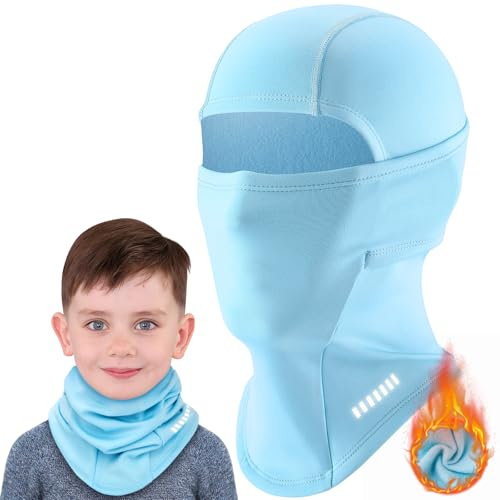 VOBUKE Cagoule d'hiver en Polaire Chaud pour Enfants 7-13 Ans, Cagoule Coupe-vent Multifonction Balaclava Bandana Coupe Masque de Ski Cyclisme Bonnet Chapeau avec Cache-Cou pour Garçons Filles