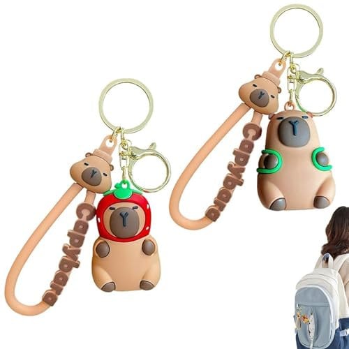 Capybara Schlüsselanhänger,2 Stück Lustiger Cartoon-Capybara-Schlüsselanhänger Niedlicher Capybara-Schlüsselanhänger Tragbarer Schlüsselanhänger für Frauen, Mädchen,Geschenk, Geburtstag, Weihnachten