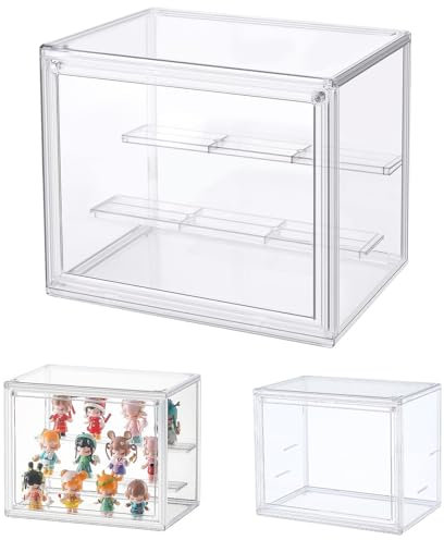 Dasellfa Vitrine Schaukasten Box Acryl Vitrine, Sammlervitrine mit Tür, Für Minifiguren, Figuren Vitrine Kleine, Action Figuren Spielzeug, Modellautos, Sammelfiguren (27*18*22CM)