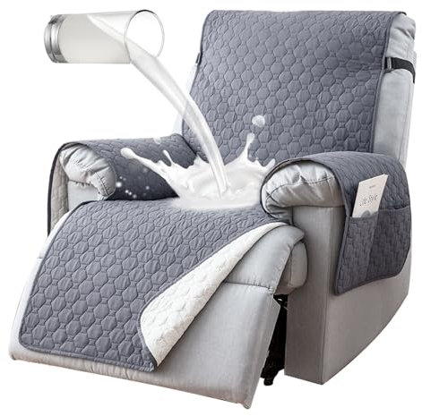 ocellie 100% Étanche Housse Fauteuil Relax Inclinable Electrique, Antidérapant Protection Fauteuil Relax 1 Place avec Poches Latérales, Lavable Housse de Fauteuil Inclinable,Light Gray,25inch