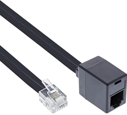 TECHZOCO Cavo prolunga telefono RJ11, prolunga cavo telefonico, cavo modulare 6P4C, cavo Western RJ11, cavo prolunga telefono fax modem router DSL VDSL ISDN Internet, 6P4C, nero, 10 metri