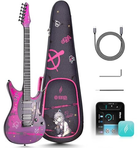 Enya E-Gitarre Inspire 39 Smart E-Gitarre aus Kohlefaser mit 15W Wireless Lautsprecher, 20 unterschiedlichen Klängen, eingebauten Presets, Ladekabel, Einstellschlüssel und Gitarrentasche
