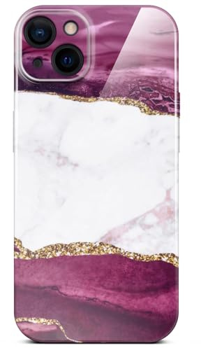ONEFLOW Bliss Cover für iPhone 15 Hülle in Marmor Optik, Designer Case Handy Schutzhülle mit Kameraschutz, Muster Hardcase Glitzer Handyhülle marmoriert, Rot Gold Weiß