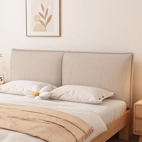 LZTET Bett Kopfteil Bezug,Weicher Cordstoff Bed Headboard Cover,Waschbar Bettkopfteil Husse,Staubdichte SchutzhüLle FüR Gepolsterte Schlafzimmer Kopfteil(200 * 60 * 6cm(Straps),Beige)