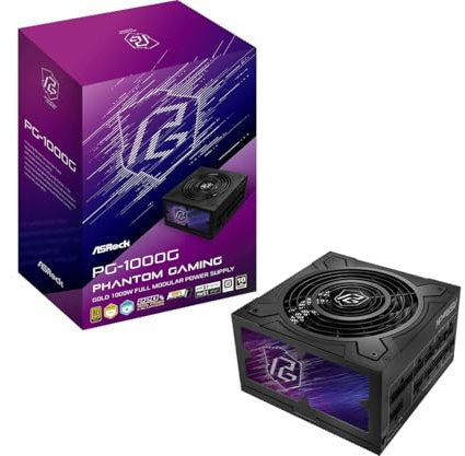ASRock Phantom Gaming PG-1000G 1000W Power Supply Individual Braided Pattern 10 Years Warranty Enthusiast Gamers Fully Modular Japanese Capacitor 80 Plus Gold Cybenetics ATX3.1 PCIe5.1 12V-2x6 Cable