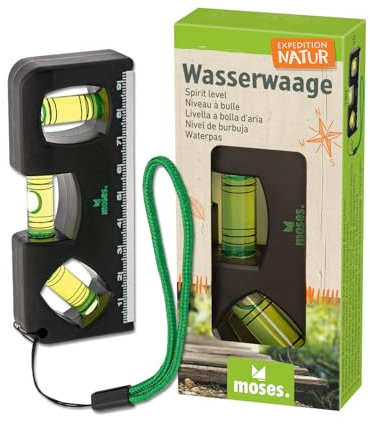 moses. Expedition Natur Kinder-Wasserwaage, Outdoor Wasserwaage mit Magnet, Lineal und Trageband, Robustes DIY- & Outdoor-Werkzeug für kleine Entdecker, Schwarz-Grün