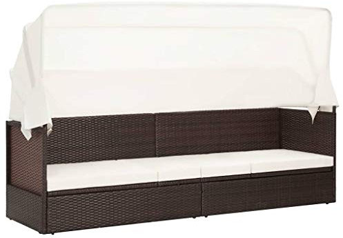 Willood Sofá de Jardín con Dosel Asiento Patio Piscina Tumbona Cama Salón al Aire Libre Exterior Cómodo Desmontable Marrón Ratán Sintético