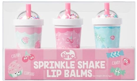 Tinc Sprinkle Shake Lip Balms - Delicious Scents: Cherry, Cupcake and Candy - Keeps Lips Moist - Gift Idea - 3 in Pack