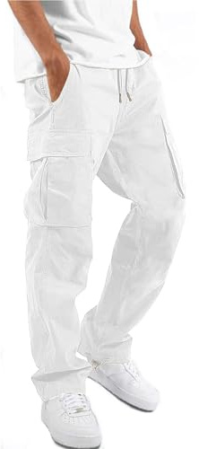 NEMXCE Cargohose Herren Chino Hose aus Leichter Baumwolle mit 6 Taschen Jogginghose elastischer Taille mit Kordelzug Freizeithose für Männer