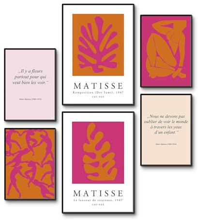 ARTLAND Poster Set 6tlg. 4xDIN A4 / 2xDIN A3 OHNE RAHMEN Matisse Art Collage Pink Orange