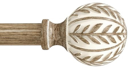 QDWIS Boho Wood Curtain Rods for Windows 48 to 84 inch,1 Adjustable Heavy Duty Window Curtain Rod with Imitation Wood Grain Finials,Rustic Decorative Drapery Rods Set,Size:36-88'',Weathered Wood