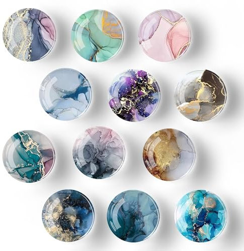 12Pcs Glass Strong Magnetic Refrigerator Magnet Fridge Sticker,Marble Crystal Fridge Magnets Decoration for Crafts,Fridge Magnets for Kitchen, Office Whiteboard, Cabinet and Dishwasher