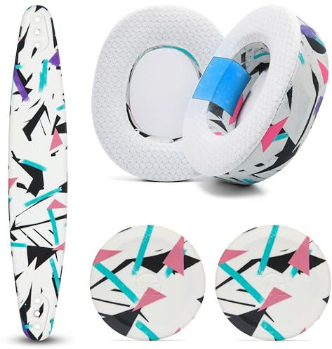 WC Mod Kit Nova Pro Wireless - Coussinets d'oreille en Gel rafraîchissant, Bandeau en Silicone et plaques latérales pour Arctis Nova Pro Wireless, Pro Omni et Elite par Wicked Cushions | 90's White