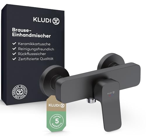 KLUDI-X3 Duscharmatur für 1 Verbraucher, Aufputz zur Wandmontage mit S-Anschlüssen, Brause-Einhandmischer mit hochwertiger Keramikkartusche, Mischbatterie Dusche in Schwarz Matt