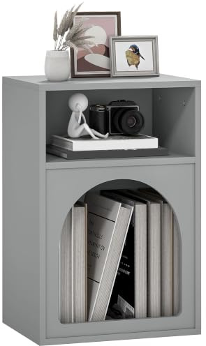 HOMCOM Bedside Table Bedside Cabinet 2 Open Compartments Grey