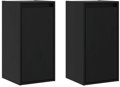 Makastle Wandschrank mit Holztür und 2 Fächer, 2er Set, Küchenschrank, Werkzeugschrank für Wohnzimmer Badezimmer, Schwarz 30x30x60 cm Massivholz Kiefer