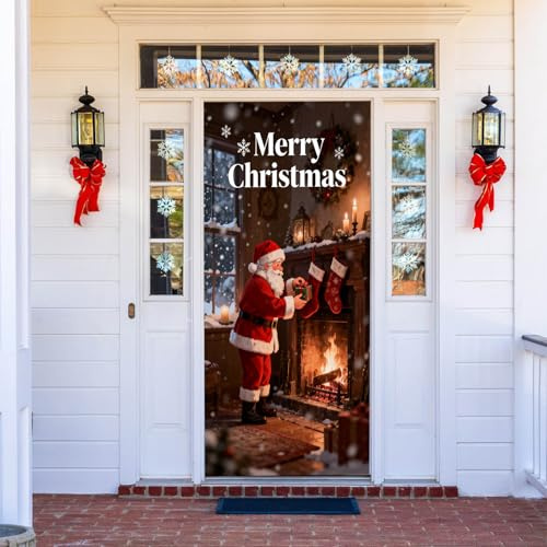 Cubierta elástica para puerta delantera de Navidad, pancarta de puerta de Navidad, decoraciones de pancarta de cubierta de puerta de Navidad, decoración de puerta delantera para exteriores e
