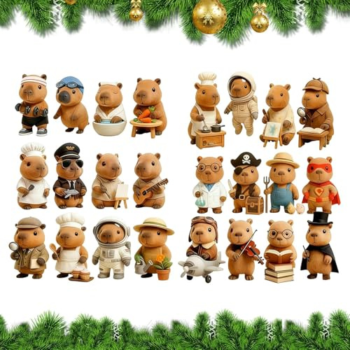 Monozoz Capybara Adventskalender 2025-2D, Acryl-Dekor, 24 Tage Countdown-Kalender, Capybara-Ornamente, für Wohnzimmer, Familie, Erwachsene, Kinder, Urlaub, Partygeschenke