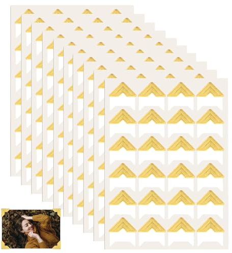 MBSIVSA 240 Stück Fotoecken Selbstklebend Gold 10 Blatt, Sticker für Fotoalbum, Aufkleber Selbstklebends, Klebeecken für Fotos DIY Album Corner Aufklebers