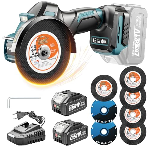 Yofuly Mini Meuleuse d'angle sans fil 100mm avec 2 Batteries de 4.0Ah | Disqueuse sans fil Compatible avec Batteries Makita 18V, 3 Vitesses Brushless 18000tr/min, 7 Disques à Tronçonner pour Métal