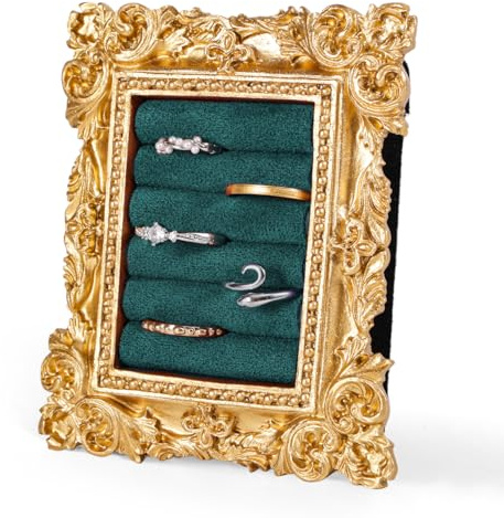 Mikovivi Vintage Ring Display Stand, Baroque Ring Holder Earring Display Tray Jewelry Organizer Birthday Engagement Wedding Decoration for Women (Dark Green)