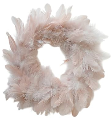MACOSA KW301235 Federkranz Beige Rose 18 cm Ø Dekokranz modern Osterdeko Tischdeko Türkranz Dekoration Ostern Frühling Kranz Osterkranz (18 x 18 x 5 cm)