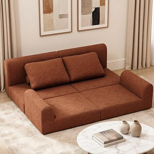 XPSSJMU Convertible Folding Sofa Bed, Multi-Functional Sleeper Chair with Memory Foam and Back Support – Portable Futon Couch for Living Room, Bedroom, or Small Spaces,Rust Brown