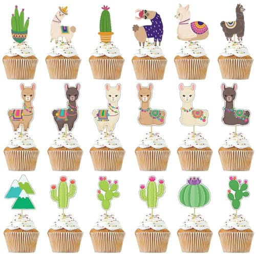 LIAJIA Alpaka Tortendeko Lama Kuchen Deko Tiere Torte Deko Geburtstag Cake Topper Kaktus Kuchendekoration Kuchendeko Themenpartys Kuchen Topper 36 Stück