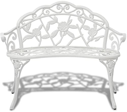 KKgypkn Banc de jardin avec ornement floral et pieds en fonte pour l'extérieur, stable et résistant aux intempéries en fonte d'aluminium