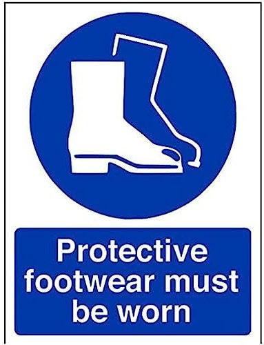 V Safety Protective Footwear Must Be Worn In This Area PPE Sign - 150mm x 200mm - 1mm Rigid Plastic
