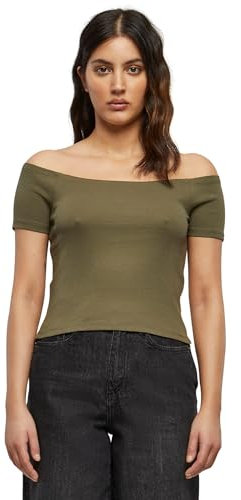 Urban Classics Women's Ladies Off Shoulder Rib Tee T-Shirt, Olive, XS