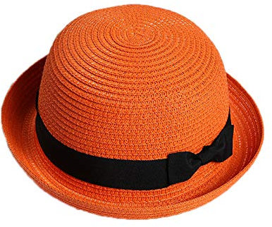Elonglin Femme Chapeau Melon à Bords Relevés Chapeau avec Nœud Papillon Orange Adulte