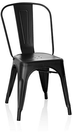 hjh OFFICE 645038 Bistrostuhl VANTAGGIO Brush Metall Matt Schwarz im Industry-Design, stapelbar