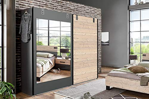 Wimex German Malmo Kleiderschrank mit 2 Türen, 225 cm, silberfarbene Eiche, Grau
