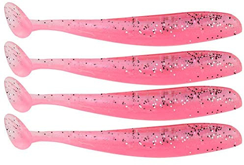 20 Leurres Souples Pêche 7.5cm 2g Plastique T Queue Appât Ver Swimbait pour Basse Truite Doré, Appât Artificiel Pêche Lac Mer Rivière Eau Douce Salée Couleur Rose
