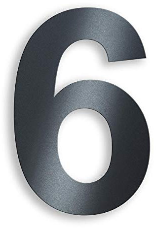 Metzler Hausnummer aus massivem Stahl in Anthrazit - RAL 7016 Anthrazitgrau Feinstruktur Pulverbeschichtet - Schrift Arial - Höhe 20 cm - Ziffer 6