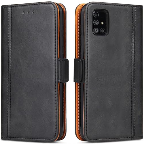 Bozon Coque pour Galaxy A51, Portefeuille Etui en Cuir avec à Rabat Magnétique Housse pour Samsung Galaxy A51 (Noir)