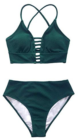 CUPSHE Damen Bikini Set mit Zierriemen Cut-Out Bademode Zweiteiliger Badeanzug Grün XS