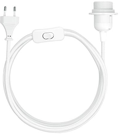 kwmobile Douille E27 avec fil - Support lampe pour ampoule avec bague de fixation cordon prise électrique interrupteur - Câble en tissu blanc 5m